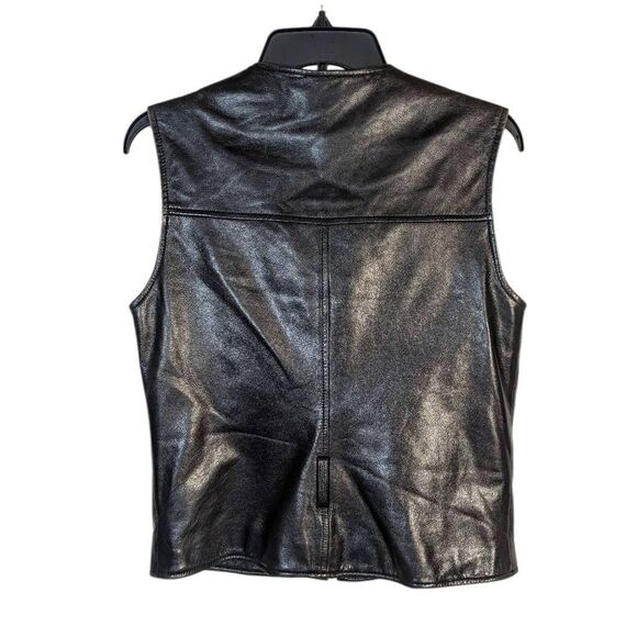Vintage Vakko Black leather zip front pocket biker vest womens XS/S - Picture 3 of 7